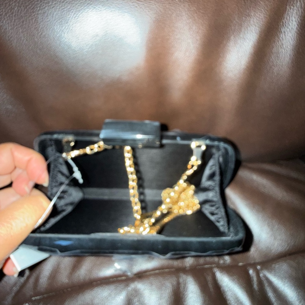 Peeptoe Evening Acrylic Black Clutch/Crossbody Bag with Gold Chain NWT - Picture 4 of 8